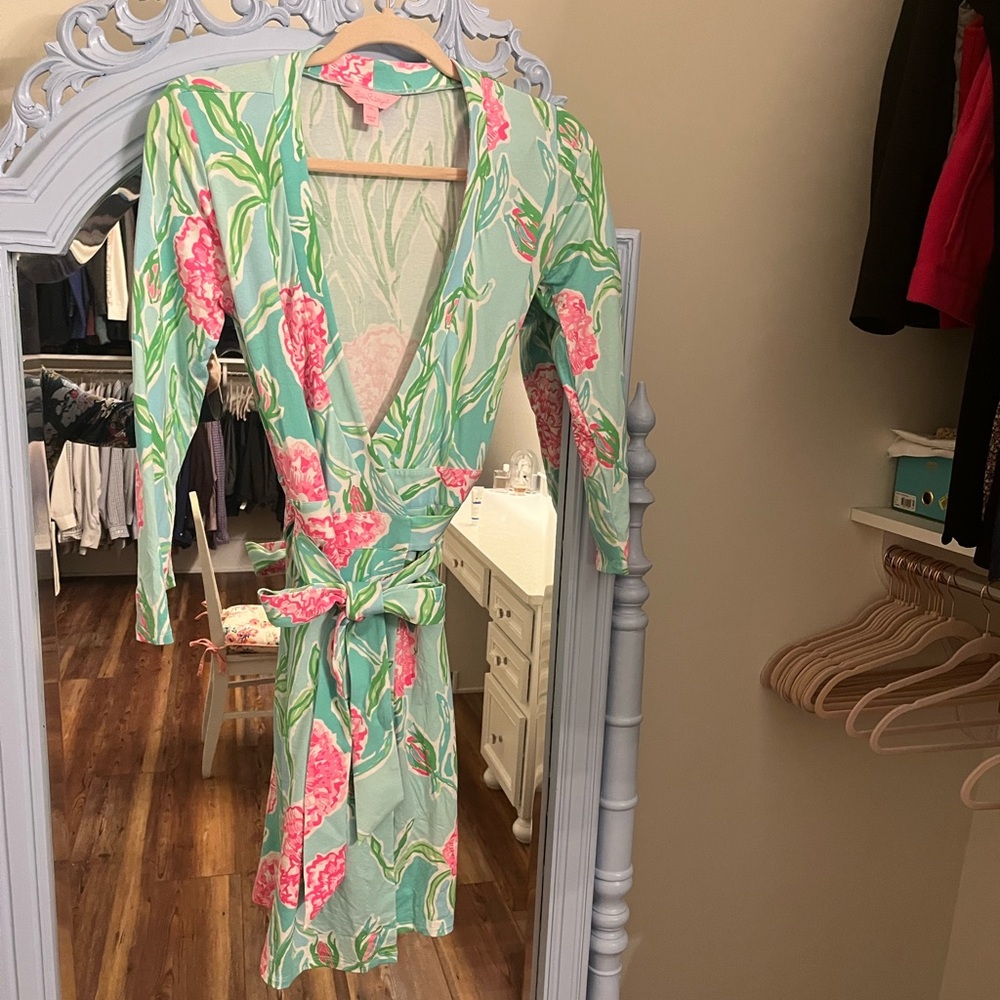 Lilly Pulitzer Meridian Wrap Dress- Poolside Blue Going Stag